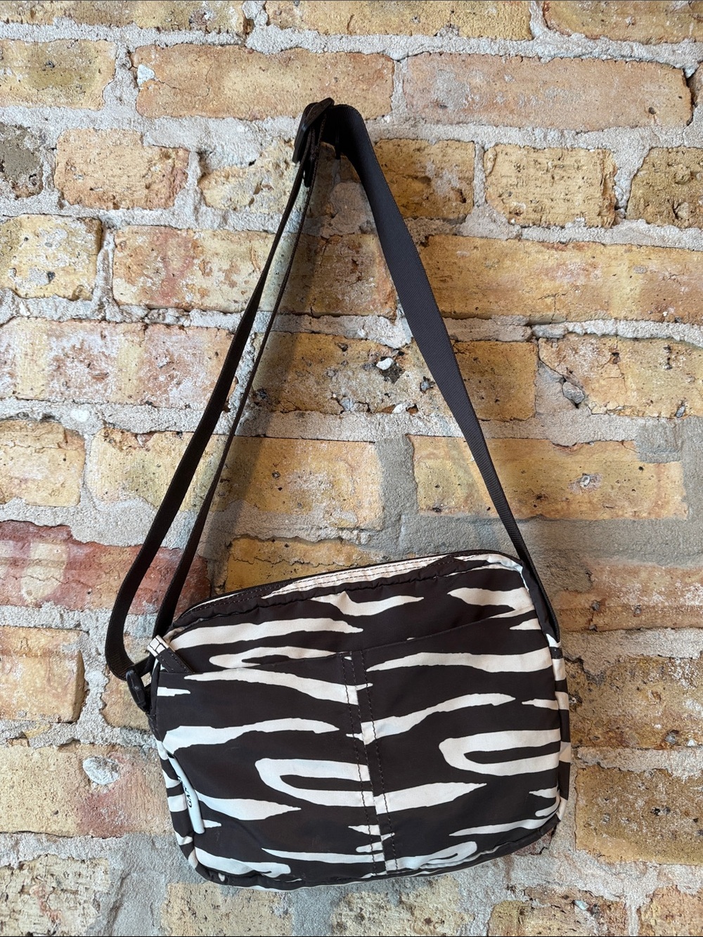 Ganni Zebra Print nylon zip shoulder crossbody purse